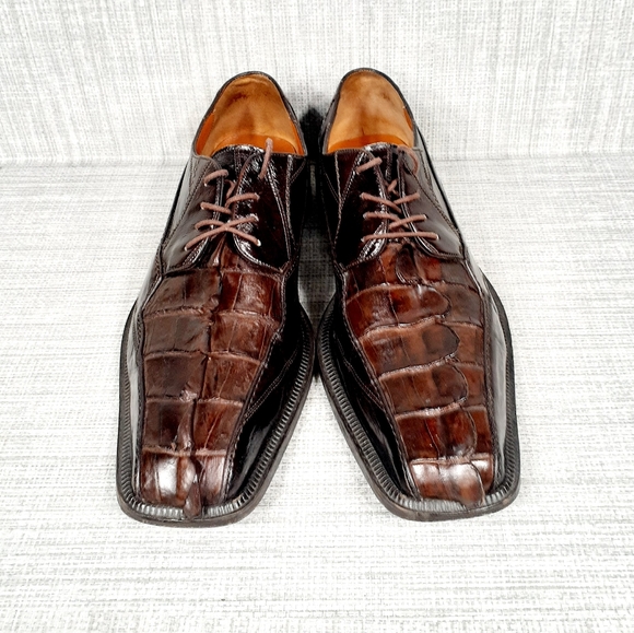 Romano "Lucas" Brown Genuine Crocodile Tail Eel Shoes 8.5 - Picture 3 of 9